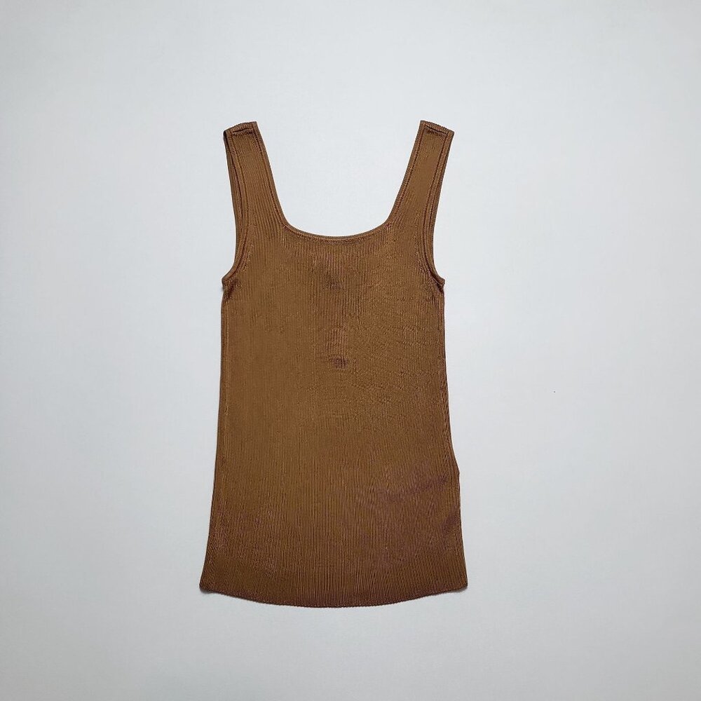 Madewell Rib Square-Neck Sweater Tank Womens XXS Golden Bronze Brown Stylish Top - Picture 4 of 16